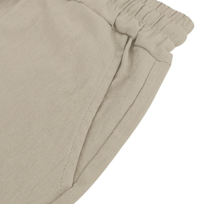 Herren Leinen Strandshorts Gewaschene Knopfleiste Relaxed Fit Fünf-Punkt-Shorts | YH-WW9 