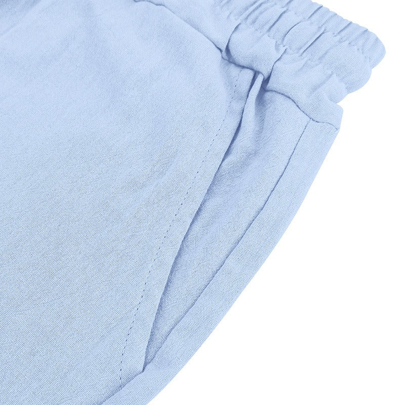 Herren Leinen Strandshorts Gewaschene Knopfleiste Relaxed Fit Fünf-Punkt-Shorts | YH-WW9 