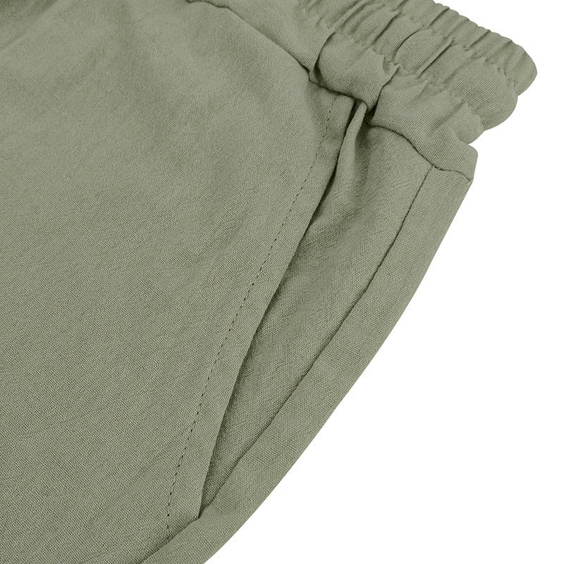 Herren Leinen Strandshorts Gewaschene Knopfleiste Relaxed Fit Fünf-Punkt-Shorts | YH-WW9 