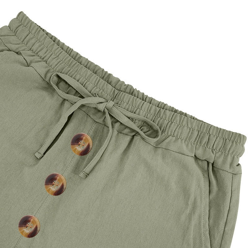 Herren Leinen Strandshorts Gewaschene Knopfleiste Relaxed Fit Fünf-Punkt-Shorts | YH-WW9 