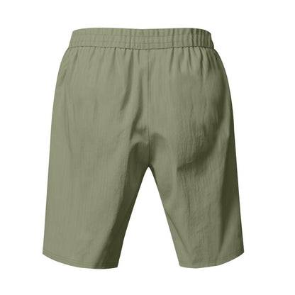 Herren Leinen Strandshorts Gewaschene Knopfleiste Relaxed Fit Fünf-Punkt-Shorts | YH-WW9 