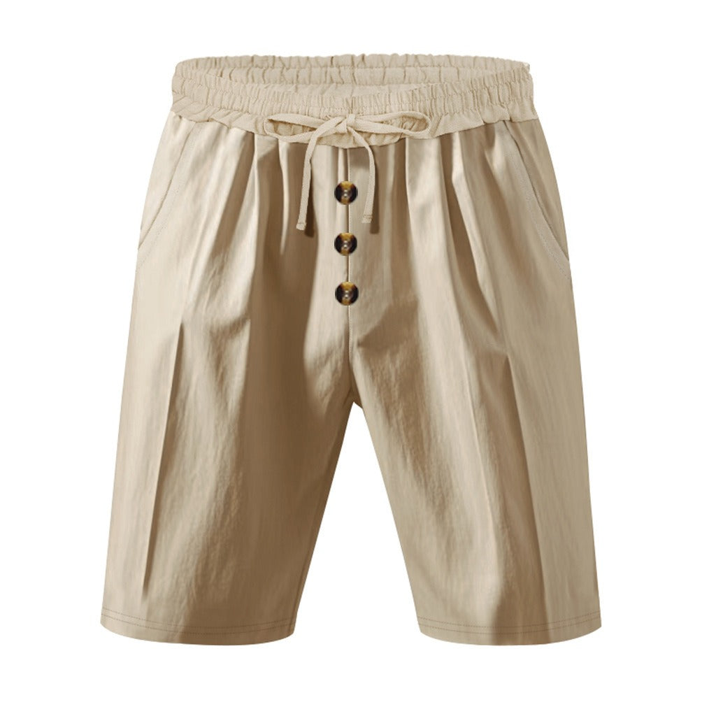 Herren Leinen Strandshorts Gewaschene Knopfleiste Relaxed Fit Fünf-Punkt-Shorts | YH-WW9 