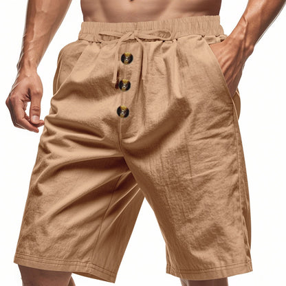 Herren Leinen Strandshorts Gewaschene Knopfleiste Relaxed Fit Fünf-Punkt-Shorts | YH-WW9 