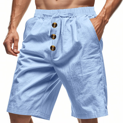 Herren Leinen Strandshorts Gewaschene Knopfleiste Relaxed Fit Fünf-Punkt-Shorts | YH-WW9 