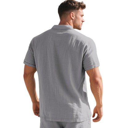 Herren-Poloshirt aus Leinen im britischen Gentleman-Stil, lockere Passform, Sommer, kurze Ärmel | YHBKCS-20 