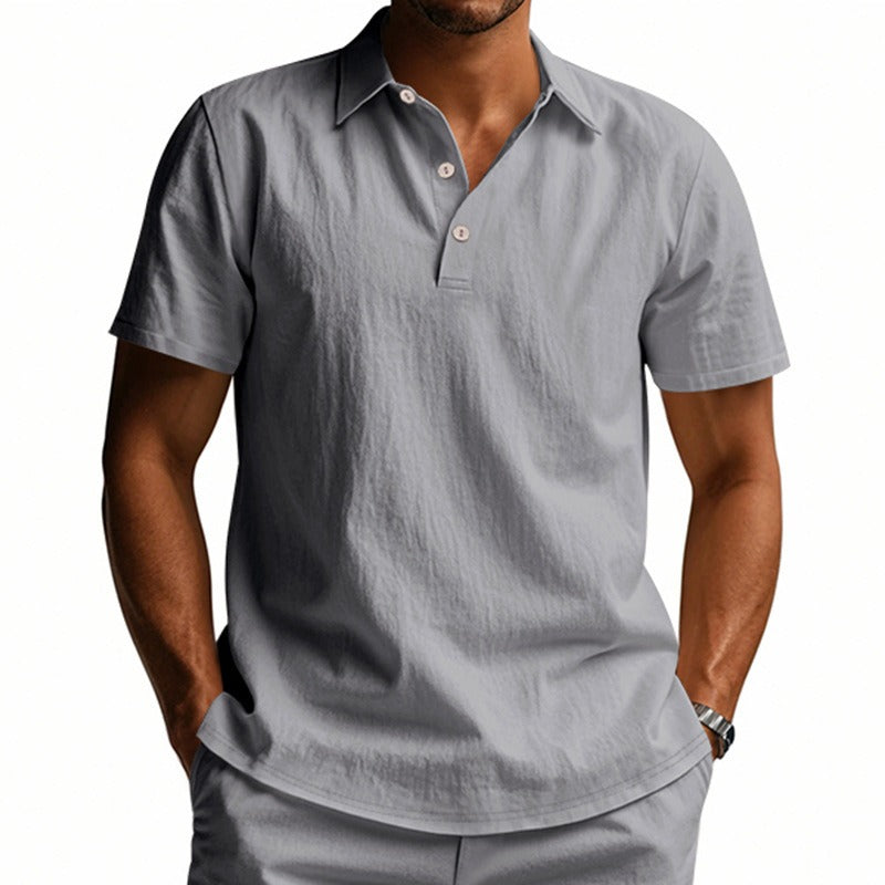 Herren-Poloshirt aus Leinen im britischen Gentleman-Stil, lockere Passform, Sommer, kurze Ärmel | YHBKCS-20 