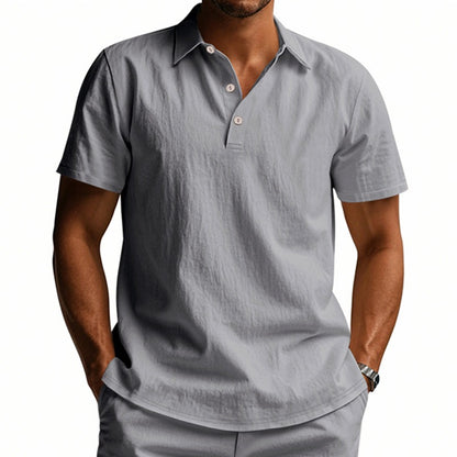 Herren-Poloshirt aus Leinen im britischen Gentleman-Stil, lockere Passform, Sommer, kurze Ärmel | YHBKCS-20 