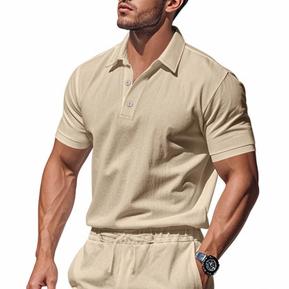 Herren-Poloshirt aus Leinen im britischen Gentleman-Stil, lockere Passform, Sommer, kurze Ärmel | YHBKCS-20 