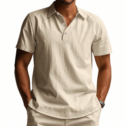 Herren-Poloshirt aus Leinen im britischen Gentleman-Stil, lockere Passform, Sommer, kurze Ärmel | YHBKCS-20 