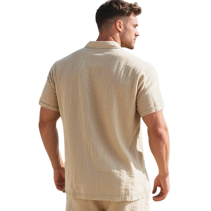 Herren-Poloshirt aus Leinen im britischen Gentleman-Stil, lockere Passform, Sommer, kurze Ärmel | YHBKCS-20 