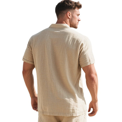 Herren-Poloshirt aus Leinen im britischen Gentleman-Stil, lockere Passform, Sommer, kurze Ärmel | YHBKCS-20 