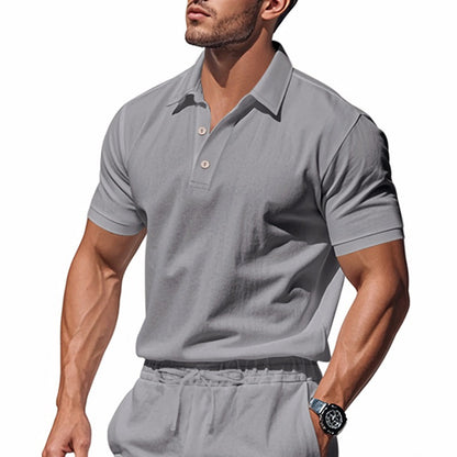 Herren-Poloshirt aus Leinen im britischen Gentleman-Stil, lockere Passform, Sommer, kurze Ärmel | YHBKCS-20 