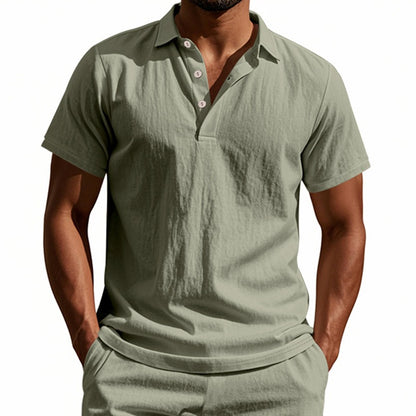Herren-Poloshirt aus Leinen im britischen Gentleman-Stil, lockere Passform, Sommer, kurze Ärmel | YHBKCS-20 