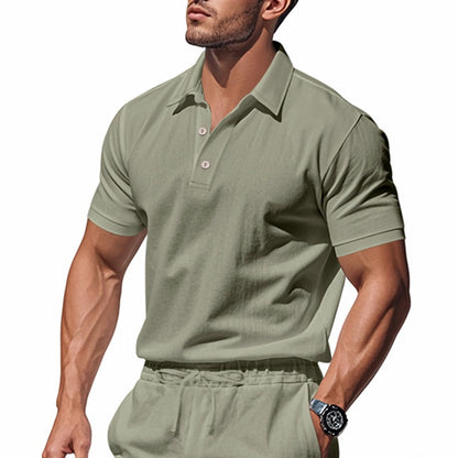 Herren-Poloshirt aus Leinen im britischen Gentleman-Stil, lockere Passform, Sommer, kurze Ärmel | YHBKCS-20 