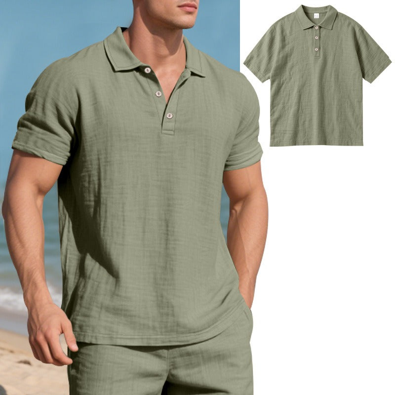 Herren-Poloshirt aus Leinen im britischen Gentleman-Stil, lockere Passform, Sommer, kurze Ärmel | YHBKCS-20 