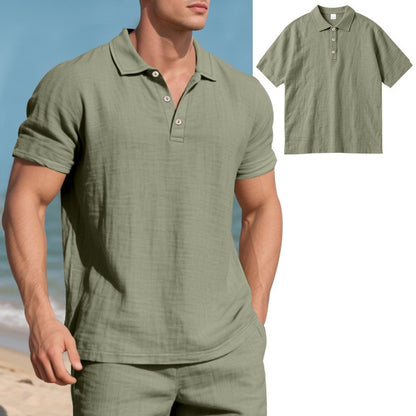 Herren-Poloshirt aus Leinen im britischen Gentleman-Stil, lockere Passform, Sommer, kurze Ärmel | YHBKCS-20 