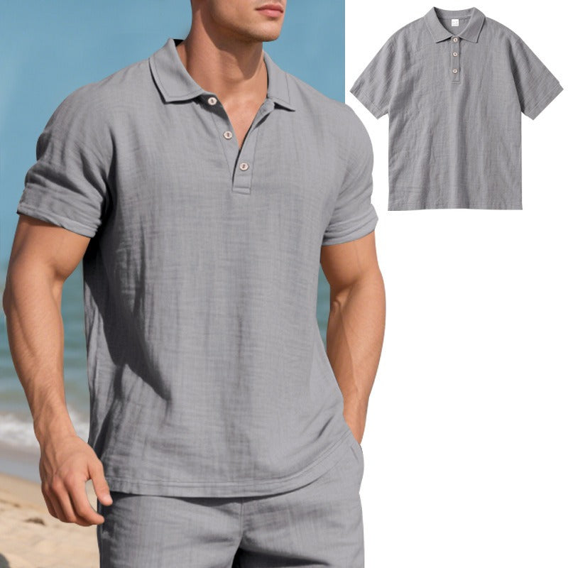 Herren-Poloshirt aus Leinen im britischen Gentleman-Stil, lockere Passform, Sommer, kurze Ärmel | YHBKCS-20 