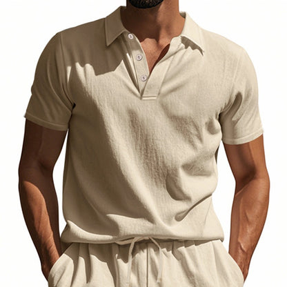 Herren-Poloshirt aus Leinen im britischen Gentleman-Stil, lockere Passform, Sommer, kurze Ärmel | YHBKCS-20 