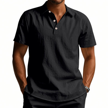 Herren-Poloshirt aus Leinen im britischen Gentleman-Stil, lockere Passform, Sommer, kurze Ärmel | YHBKCS-20 