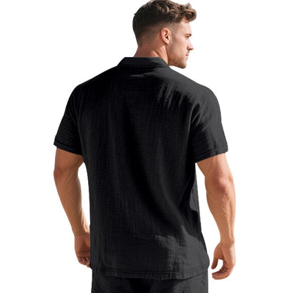 Herren-Poloshirt aus Leinen im britischen Gentleman-Stil, lockere Passform, Sommer, kurze Ärmel | YHBKCS-20 