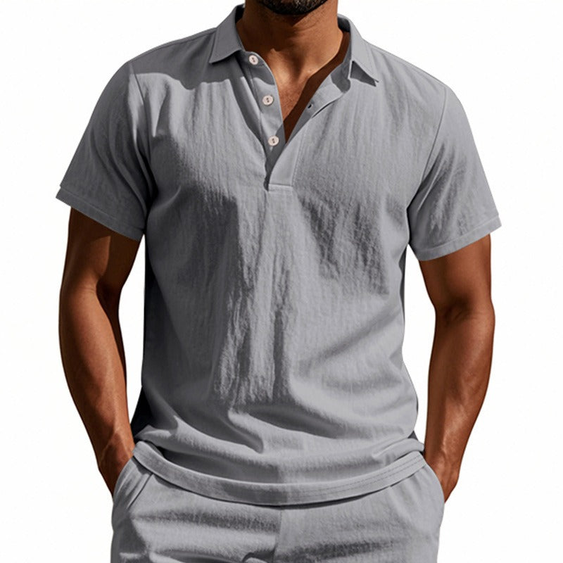 Herren-Poloshirt aus Leinen im britischen Gentleman-Stil, lockere Passform, Sommer, kurze Ärmel | YHBKCS-20 