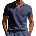 Herren-Poloshirt aus Leinen im britischen Gentleman-Stil, lockere Passform, Sommer, kurze Ärmel | YHBKCS-20 