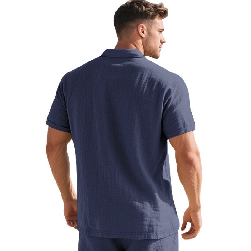 Herren-Poloshirt aus Leinen im britischen Gentleman-Stil, lockere Passform, Sommer, kurze Ärmel | YHBKCS-20 