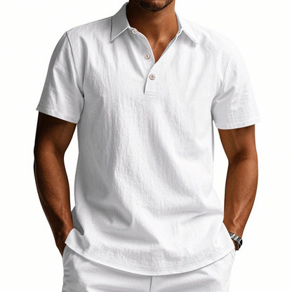 Herren-Poloshirt aus Leinen im britischen Gentleman-Stil, lockere Passform, Sommer, kurze Ärmel | YHBKCS-20 