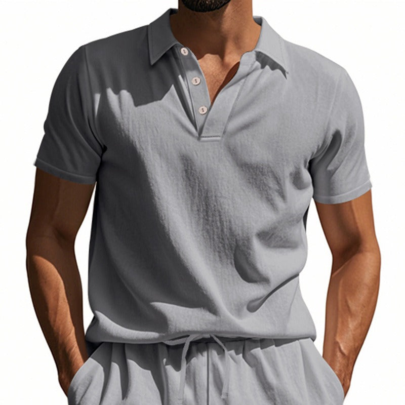 Herren-Poloshirt aus Leinen im britischen Gentleman-Stil, lockere Passform, Sommer, kurze Ärmel | YHBKCS-20 