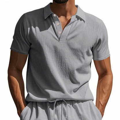 Herren-Poloshirt aus Leinen im britischen Gentleman-Stil, lockere Passform, Sommer, kurze Ärmel | YHBKCS-20 