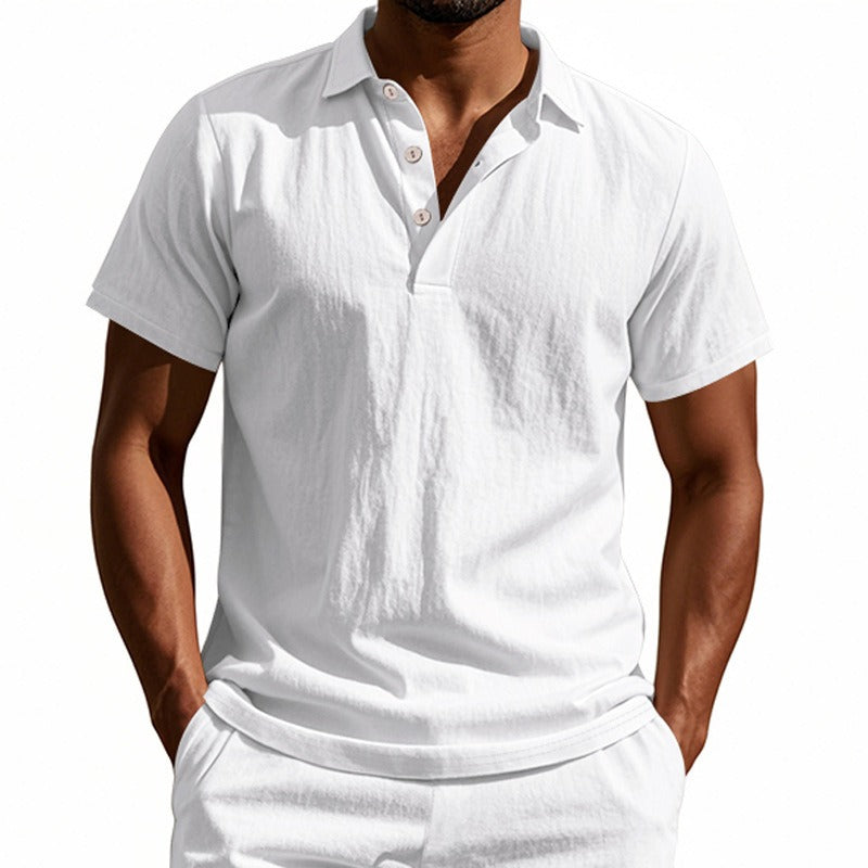 Herren-Poloshirt aus Leinen im britischen Gentleman-Stil, lockere Passform, Sommer, kurze Ärmel | YHBKCS-20 
