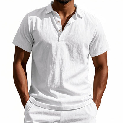 Herren-Poloshirt aus Leinen im britischen Gentleman-Stil, lockere Passform, Sommer, kurze Ärmel | YHBKCS-20 