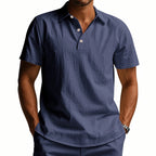 Herren-Poloshirt aus Leinen im britischen Gentleman-Stil, lockere Passform, Sommer, kurze Ärmel | YHBKCS-20 