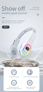 Sommer-Nackenventilator, tragbar, freihändig, flügellose Kühlventilatoren, LED-Farblicht, 3 Geschwindigkeiten, 360°-Windrichtungseinstellung, wiederaufladbare tragbare Klimaanlage | S57 