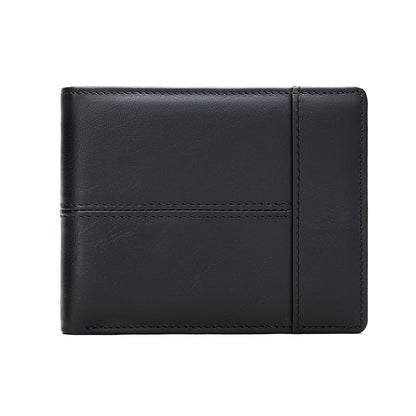 RFID Anti-Theft Leather Wallet Short Cowhide Bifold Design with Multi-Card Slots & Coin Pocket for Men | 8064