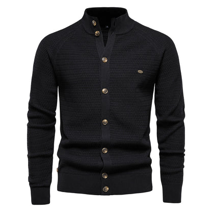 Herren Winter-Cardigan mit durchgehendem Reißverschluss – Strickoberteil aus hochelastischer Baumwolle mit Stehkragen | Y324 