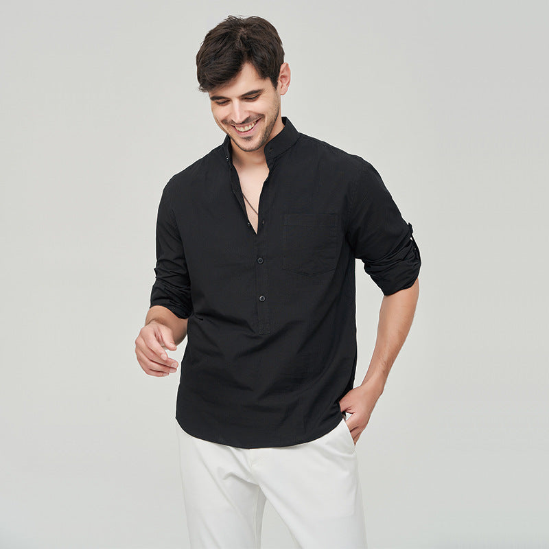 Chemise Henry à boutons solides pour homme, style classique et formel, style polyvalent | M7 