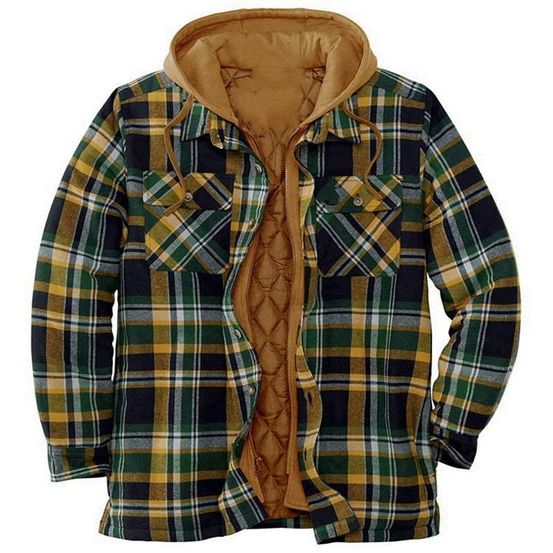 Herren-Flanelljacke mit Kapuze und Karomuster, leichte Thermo-Hemdjacke mit Reißverschluss für Herbst und Winter – gemütliche und weiche Oberbekleidung | SY0004 