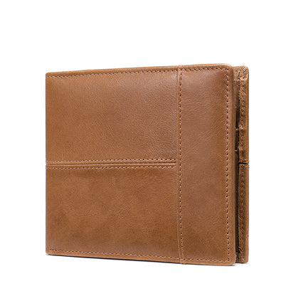 RFID Anti-Theft Leather Wallet Short Cowhide Bifold Design with Multi-Card Slots & Coin Pocket for Men | 8064