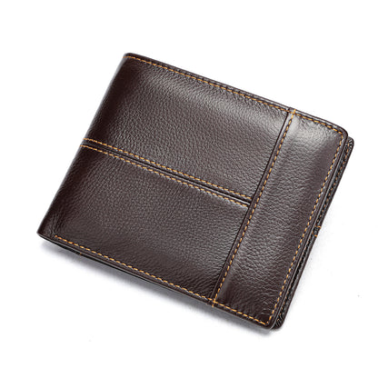 RFID Anti-Theft Leather Wallet Short Cowhide Bifold Design with Multi-Card Slots & Coin Pocket for Men | 8064