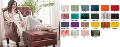 Cozy Knit Throw Blanket with Tassels Lightweight Breathable Acrylic for Sofa & Travel Comfort | YENLN06