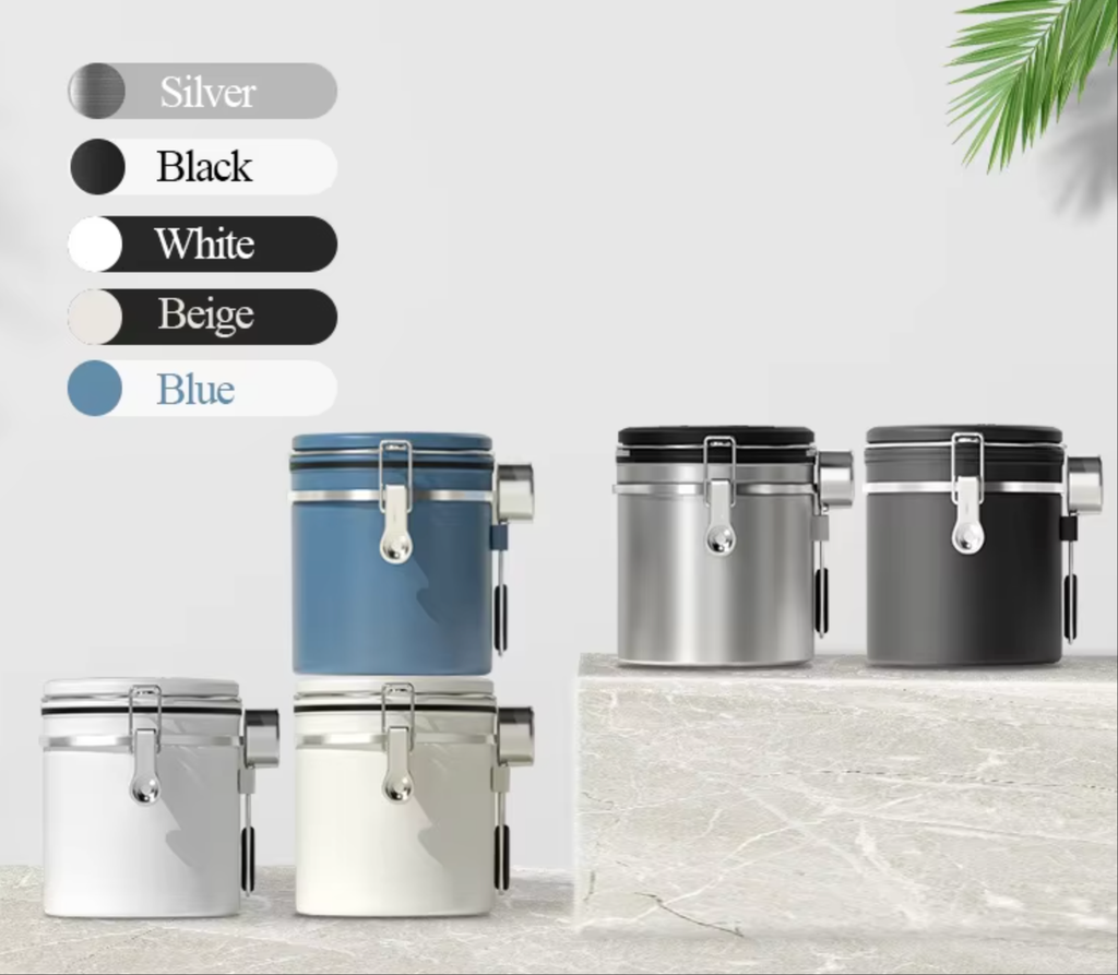 Kaffeedose aus Edelstahl – Luftdichte Aufbewahrung mit CO₂-Ventil und Datumsanzeige (1,5 l / 1,8 l) | NB-MFG 