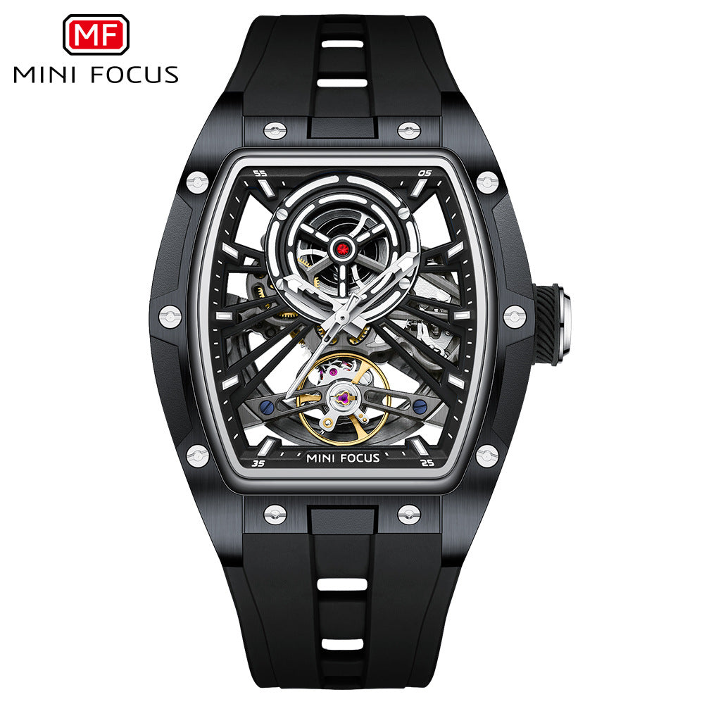 MINIFOCUS MF0603G Skeleton Automatic Watch for Men | Stainless Steel Barrel Case | Mechanical Wristwatch with Luminous Hands | MF0603G