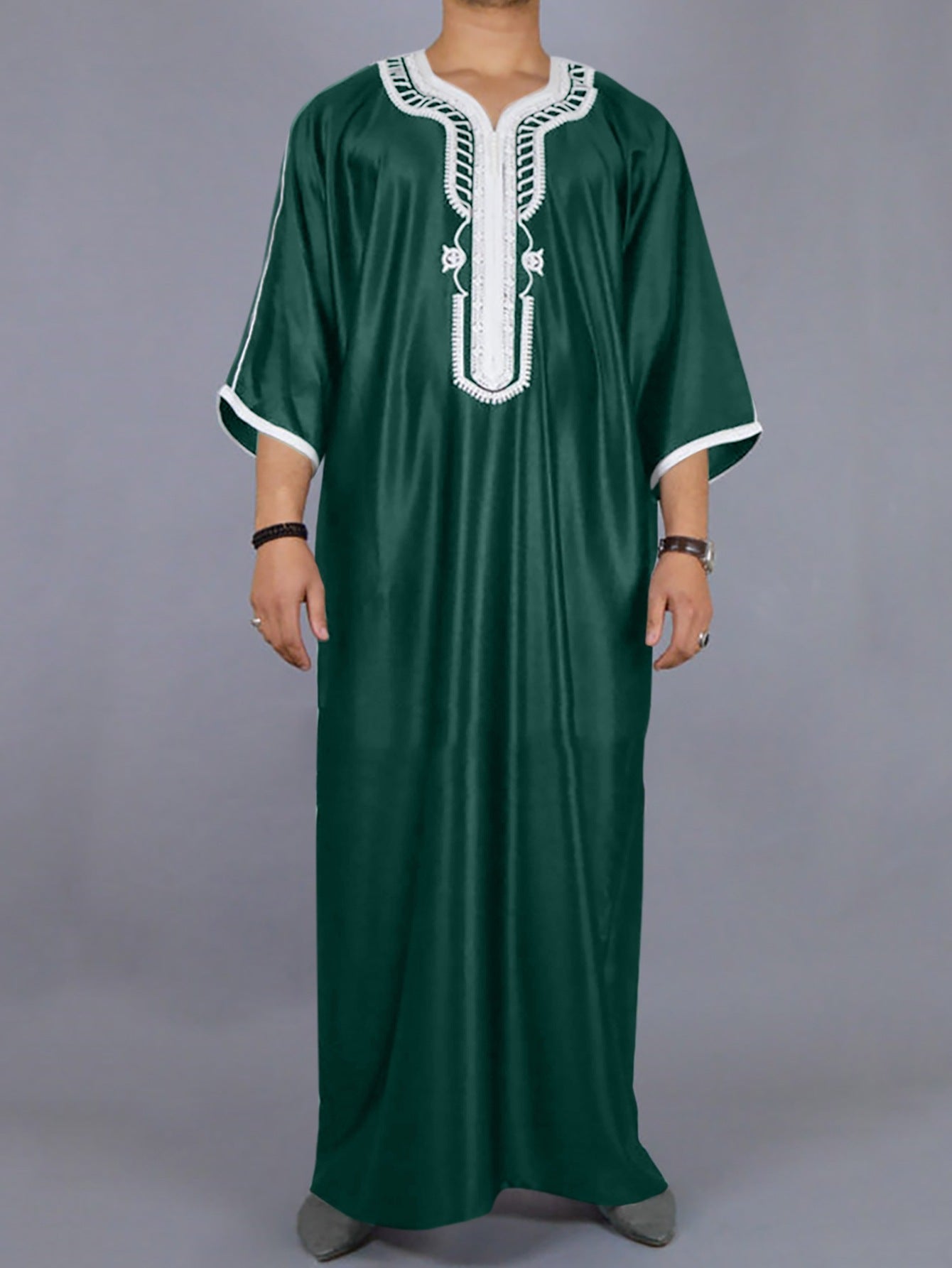 Muslimische Herrenrobe, mehrfarbig, kurzärmelig, bestickt, arabisch-marokkanisch, elegante traditionelle Kleidung | 21450 