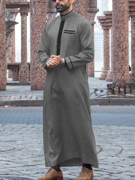 Men's Middle Eastern Long Sleeve Embroidered Dress Casual Ethnic Arab Thobe | 236521