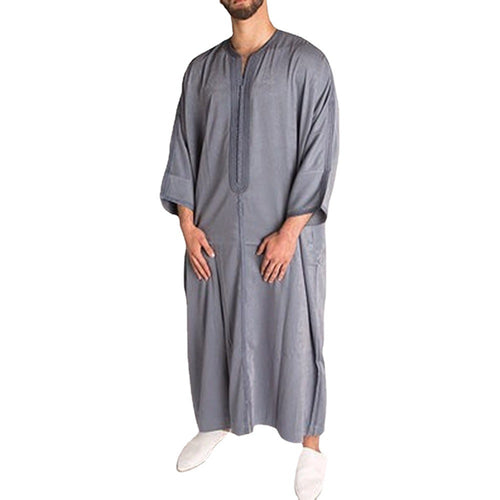 Graues afrikanisches ethnisches Herren-Langhemd – Pullover im muslimischen Robenstil mit Punkten | 1138203 