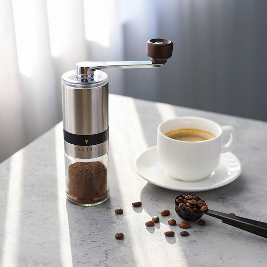 Tragbare manuelle Kaffeemühle – Handkurbel-Kaffeemühle aus Edelstahl mit Keramikmahlwerk für die Zubereitung zu Hause und im Freien | 1070165 