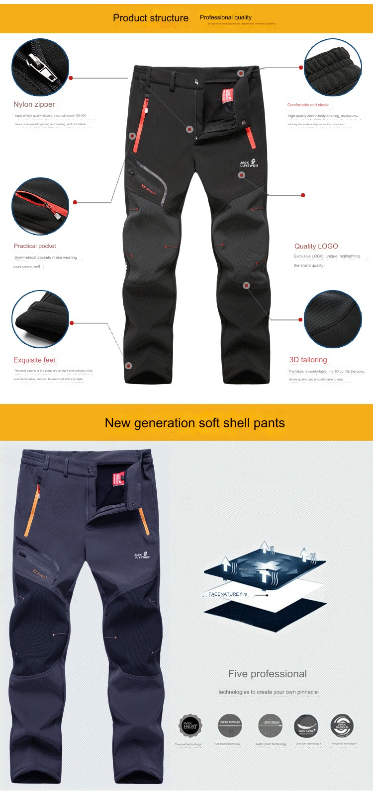 Light Waterproof Camping Climbing Pants Breathable Hiking Trousers Construction Pants | RTS-048