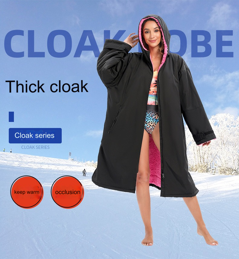 Warm Waterproof Swim Parka Oversized Hooded Changing Robe Sherpa Liner Swimming Coat Dry Surf Poncho |