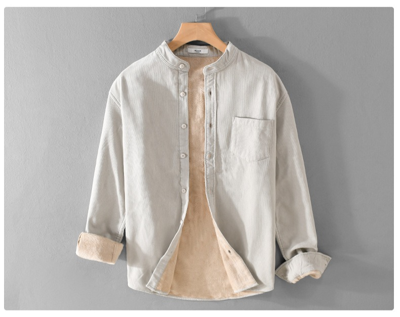 Winter Verdicktes Casual Vintage Stehkragen Cord Langarmhemd Samt Dicke Warme Oberteile | 9433 